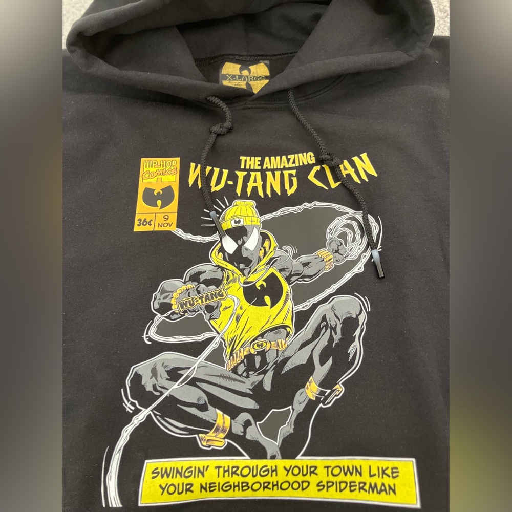 Wu-Tang Spiderman Collab | Protect Ya Neck Lyrics Comic Black Hoodie - Picture 2 of 5